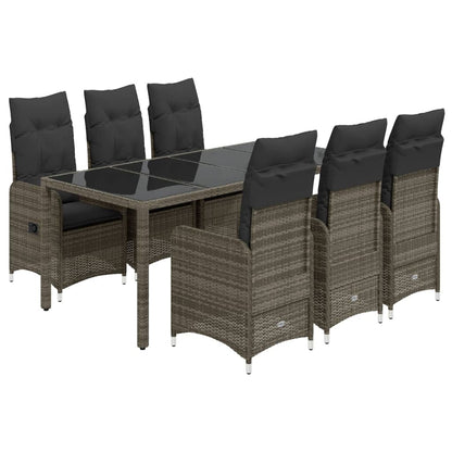 7-tlg. Garten-Bistro-Set mit Kissen Grau Poly Rattan