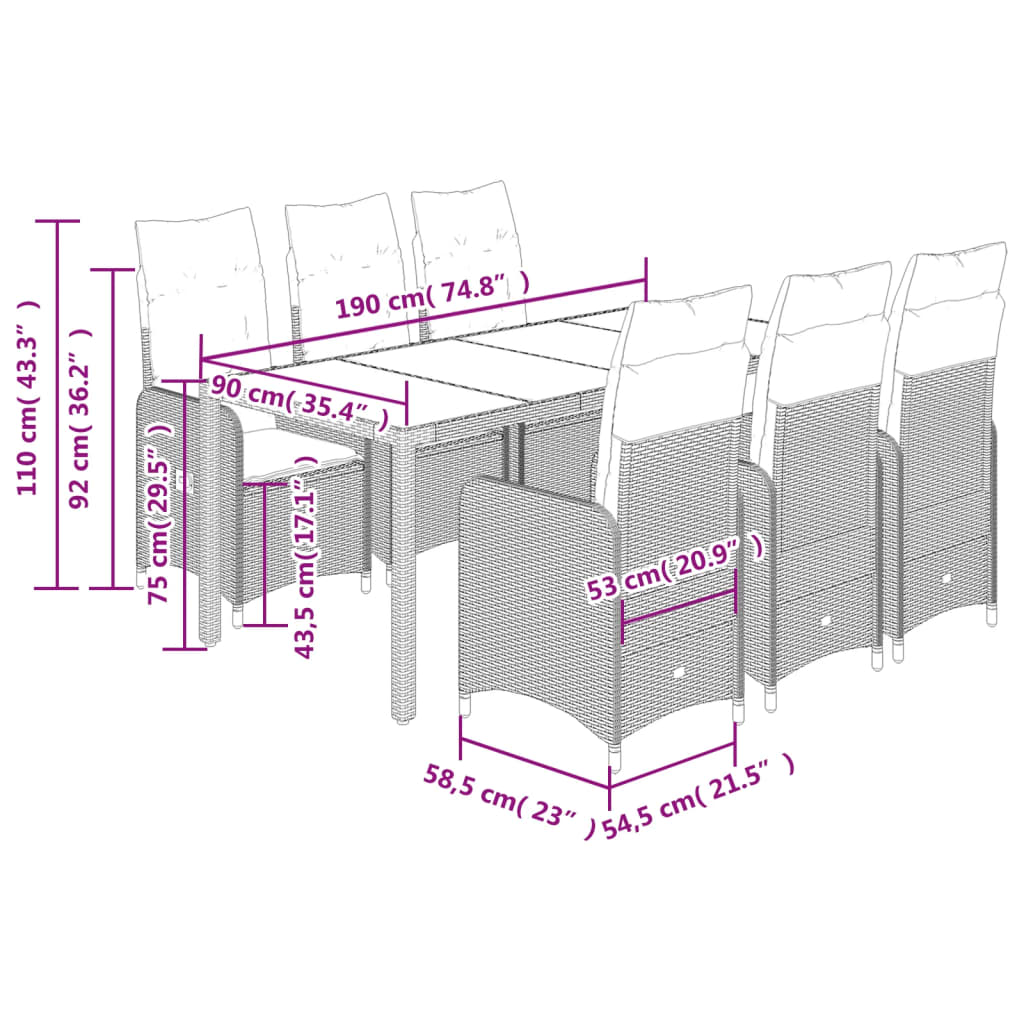 7-tlg. Garten-Bistro-Set mit Kissen Grau Poly Rattan