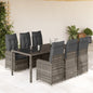 7-tlg. Garten-Bistro-Set mit Kissen Grau Poly Rattan