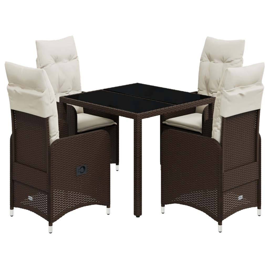 5-tlg. Garten-Bistro-Set mit Kissen Braun Poly Rattan