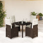 5-tlg. Garten-Bistro-Set mit Kissen Braun Poly Rattan