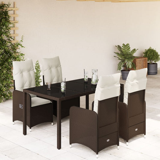 5-tlg. Garten-Bistro-Set mit Kissen Braun Poly Rattan