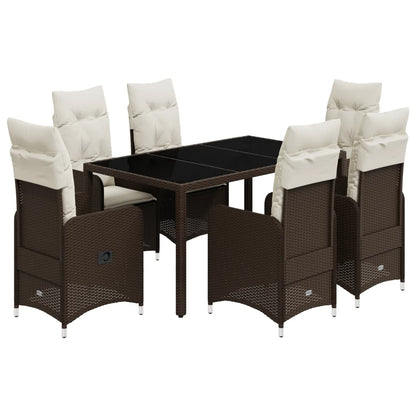 7-tlg. Garten-Bistro-Set mit Kissen Braun Poly Rattan