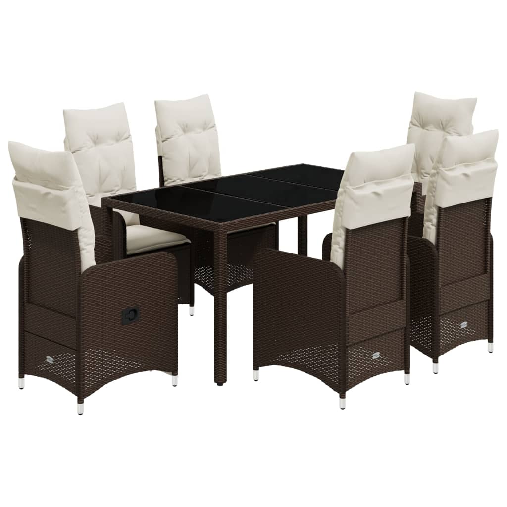 7-tlg. Garten-Bistro-Set mit Kissen Braun Poly Rattan