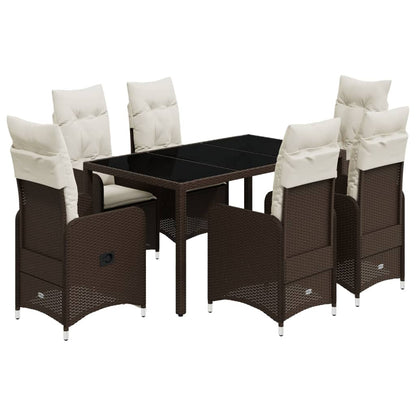 7-tlg. Garten-Bistro-Set mit Kissen Braun Poly Rattan