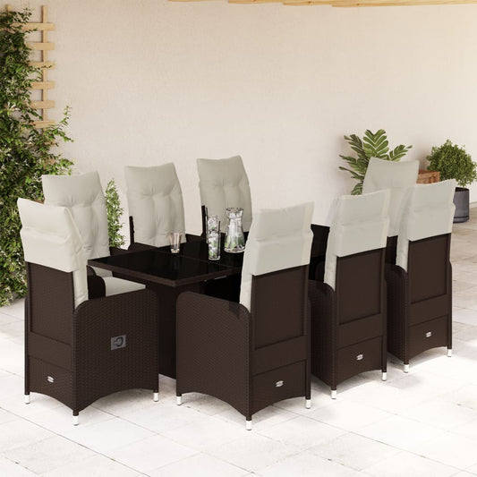 9-tlg. Garten-Bistro-Set mit Kissen Braun Poly Rattan