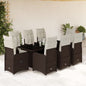 9-tlg. Garten-Bistro-Set mit Kissen Braun Poly Rattan