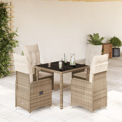 5-tlg. Garten-Bistro-Set mit Kissen Beige Poly Rattan