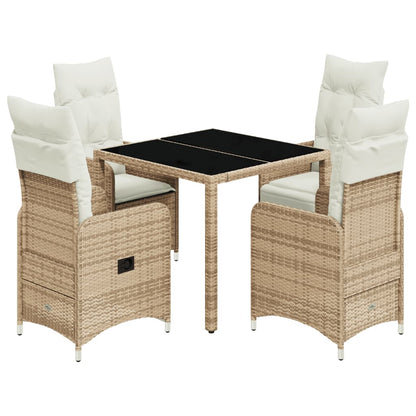 5-tlg. Garten-Bistro-Set mit Kissen Beige Poly Rattan