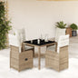 5-tlg. Garten-Bistro-Set mit Kissen Beige Poly Rattan