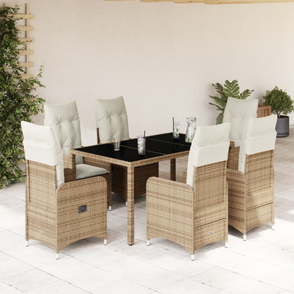 7-tlg. Garten-Bistro-Set mit Kissen Beige Poly Rattan