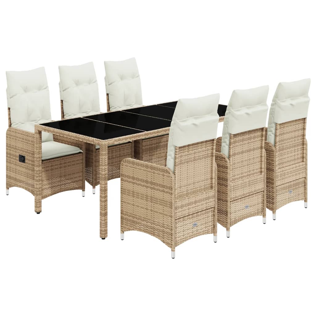 7-tlg. Garten-Bistro-Set mit Kissen Beige Poly Rattan