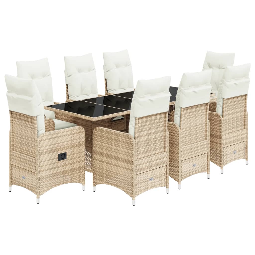 9-tlg. Garten-Bistro-Set mit Kissen Beige Poly Rattan