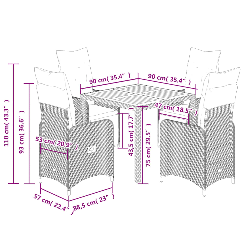 5-tlg. Garten-Bistro-Set mit Kissen Schwarz Poly Rattan