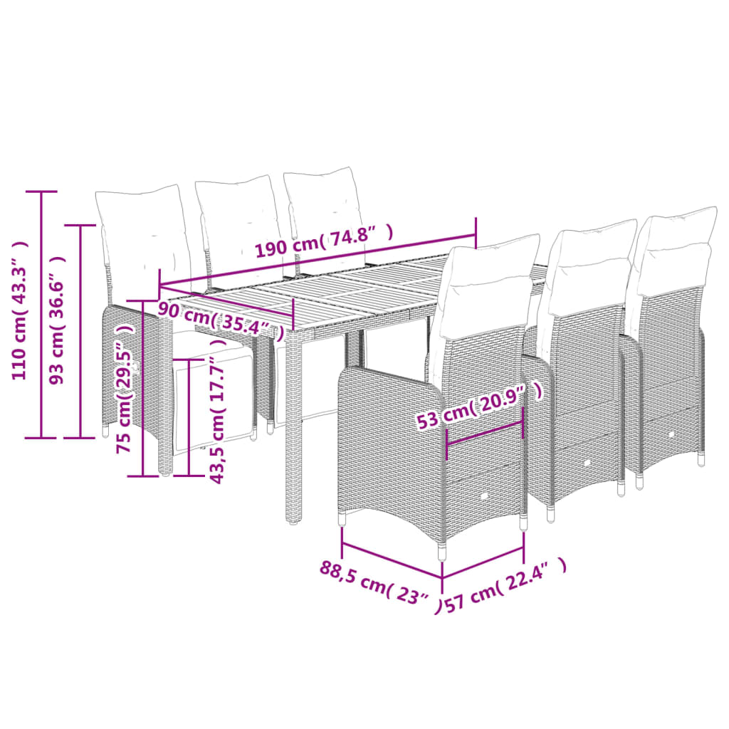 7-tlg. Garten-Bistro-Set mit Kissen Schwarz Poly Rattan