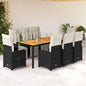 9-tlg. Garten-Bistro-Set mit Kissen Schwarz Poly Rattan