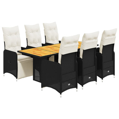 7-tlg. Garten-Bistro-Set mit Kissen Schwarz Poly Rattan