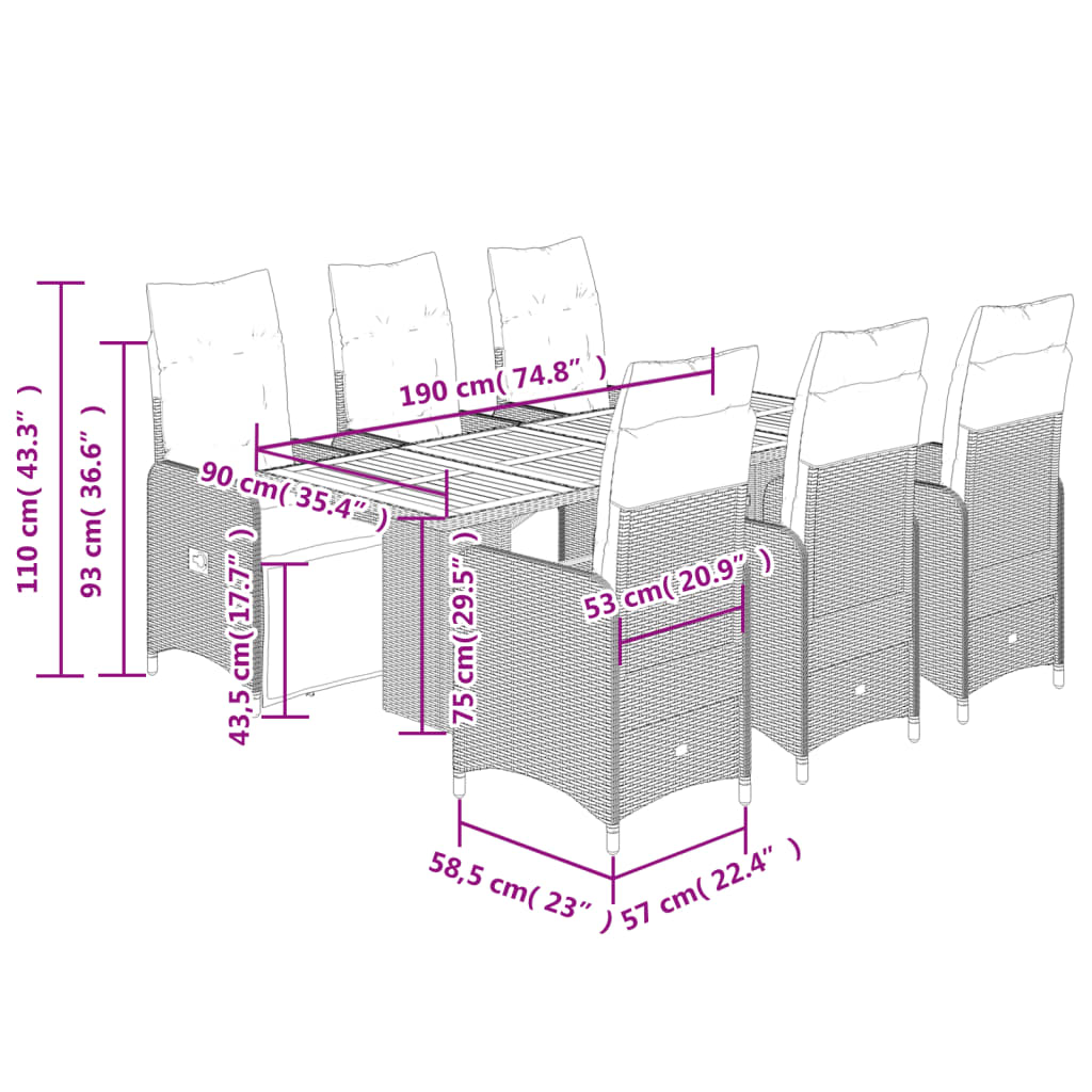 7-tlg. Garten-Bistro-Set mit Kissen Schwarz Poly Rattan