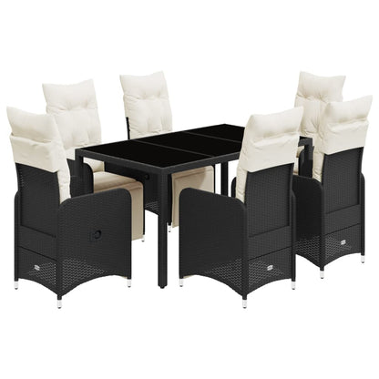 7-tlg. Garten-Bistro-Set mit Kissen Schwarz Poly Rattan