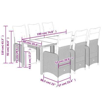 7-tlg. Garten-Bistro-Set mit Kissen Schwarz Poly Rattan