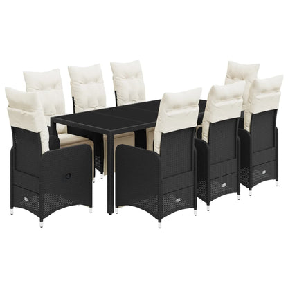 9-tlg. Garten-Bistro-Set mit Kissen Schwarz Poly Rattan