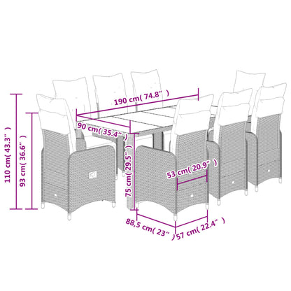 9-tlg. Garten-Bistro-Set mit Kissen Schwarz Poly Rattan