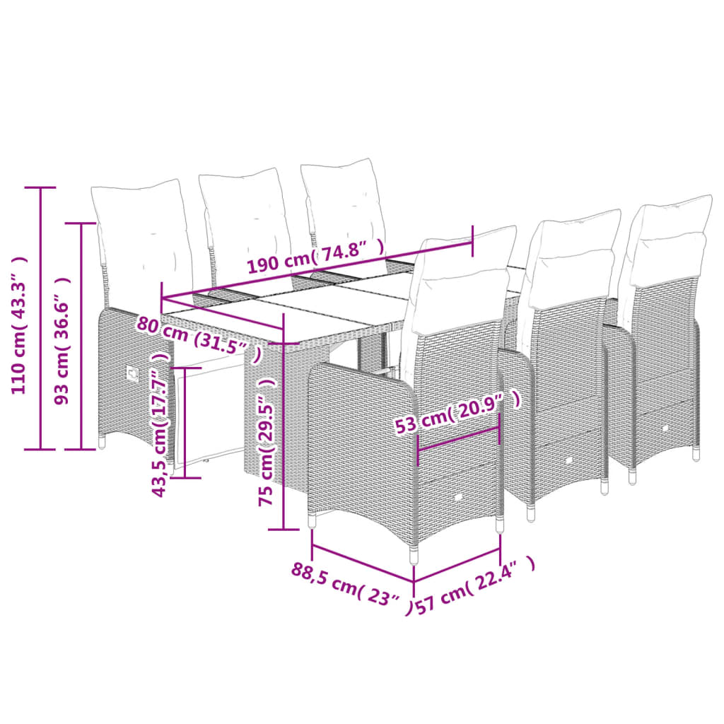 7-tlg. Garten-Bistro-Set mit Kissen Schwarz Poly Rattan