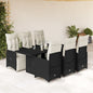 7-tlg. Garten-Bistro-Set mit Kissen Schwarz Poly Rattan