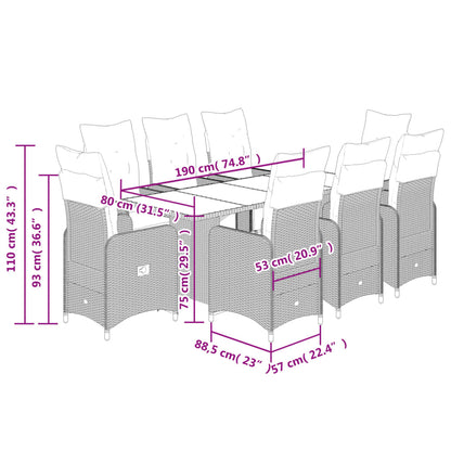 9-tlg. Garten-Bistro-Set mit Kissen Schwarz Poly Rattan