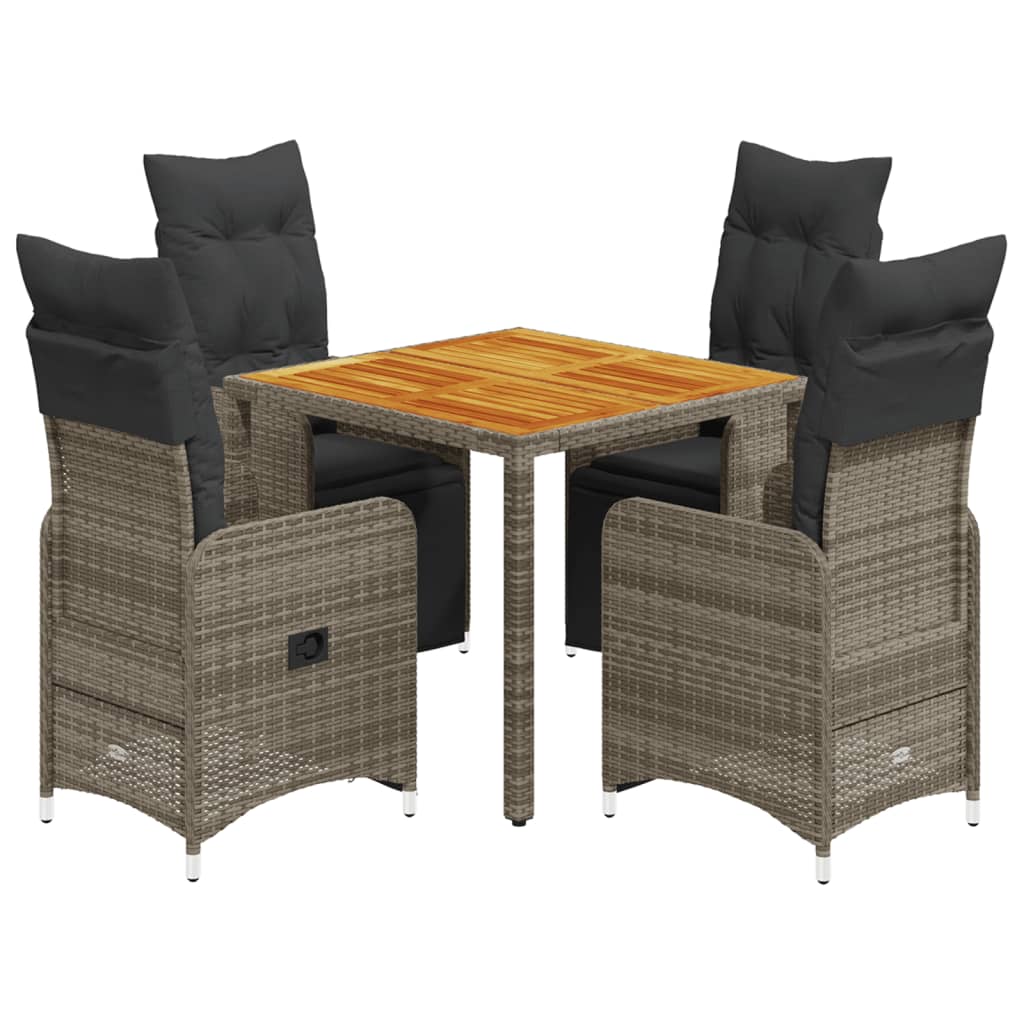 5-tlg. Garten-Bistro-Set mit Kissen Grau Poly Rattan