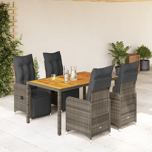 5-tlg. Garten-Bistro-Set mit Kissen Grau Poly Rattan