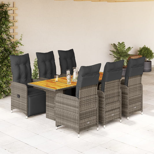 7-tlg. Garten-Bistro-Set mit Kissen Grau Poly Rattan