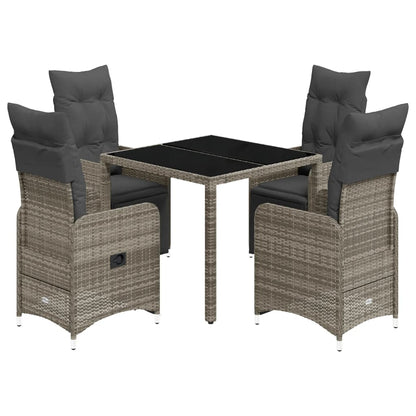 5-tlg. Garten-Bistro-Set mit Kissen Grau Poly Rattan