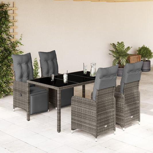 5-tlg. Garten-Bistro-Set mit Kissen Grau Poly Rattan