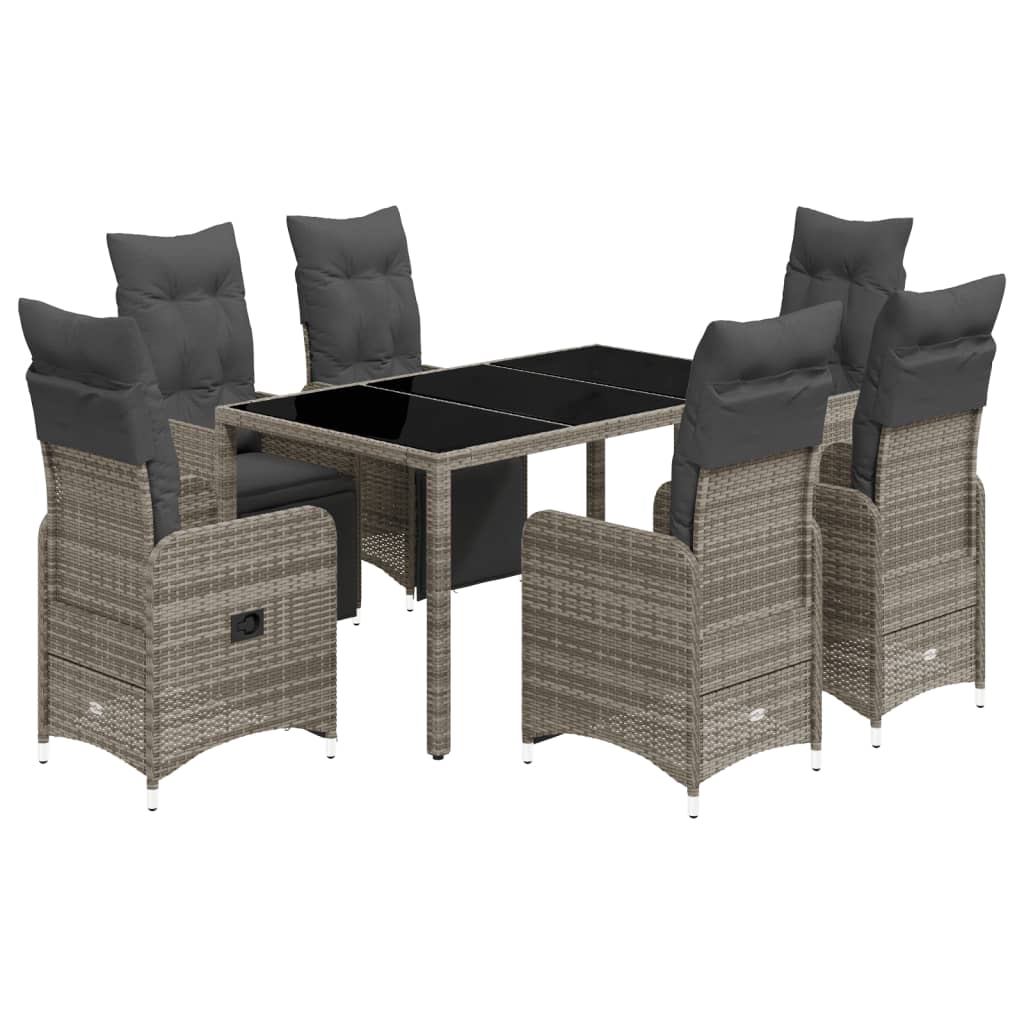 7-tlg. Garten-Bistro-Set mit Kissen Grau Poly Rattan