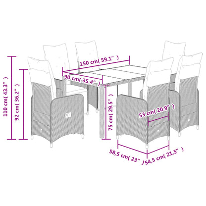 7-tlg. Garten-Bistro-Set mit Kissen Grau Poly Rattan