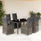 7-tlg. Garten-Bistro-Set mit Kissen Grau Poly Rattan