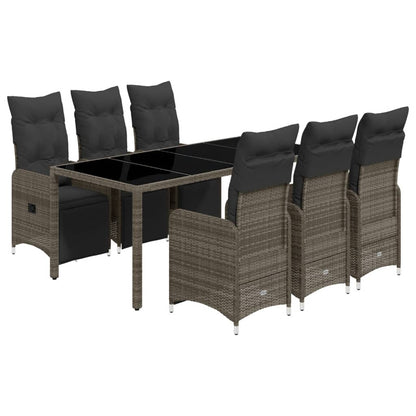 7-tlg. Garten-Bistro-Set mit Kissen Grau Poly Rattan