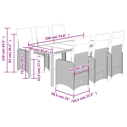 7-tlg. Garten-Bistro-Set mit Kissen Grau Poly Rattan