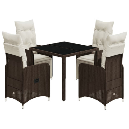 5-tlg. Garten-Bistro-Set mit Kissen Braun Poly Rattan