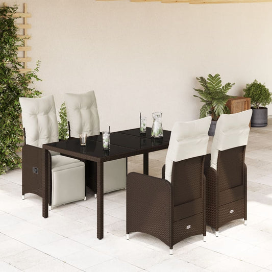 5-tlg. Garten-Bistro-Set mit Kissen Braun Poly Rattan