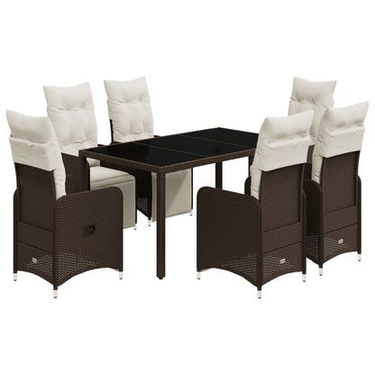 7-tlg. Garten-Bistro-Set mit Kissen Braun Poly Rattan