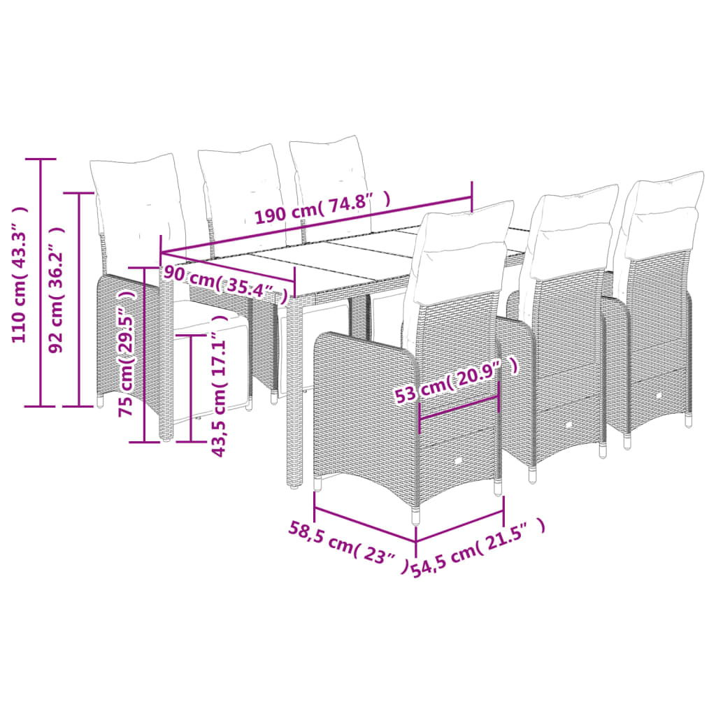 7-tlg. Garten-Bistro-Set mit Kissen Braun Poly Rattan