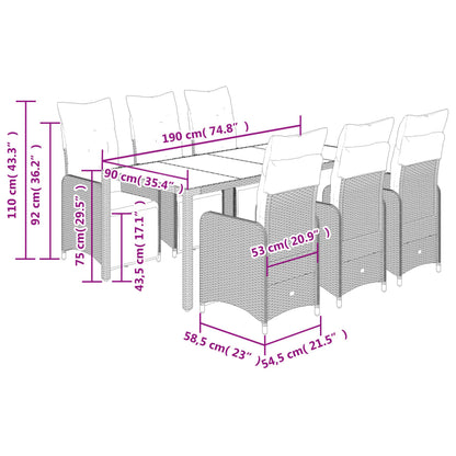 7-tlg. Garten-Bistro-Set mit Kissen Braun Poly Rattan