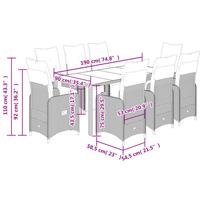 9-tlg. Garten-Bistro-Set mit Kissen Braun Poly Rattan