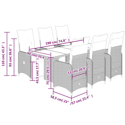 7-tlg. Garten-Bistro-Set mit Kissen Braun Poly Rattan