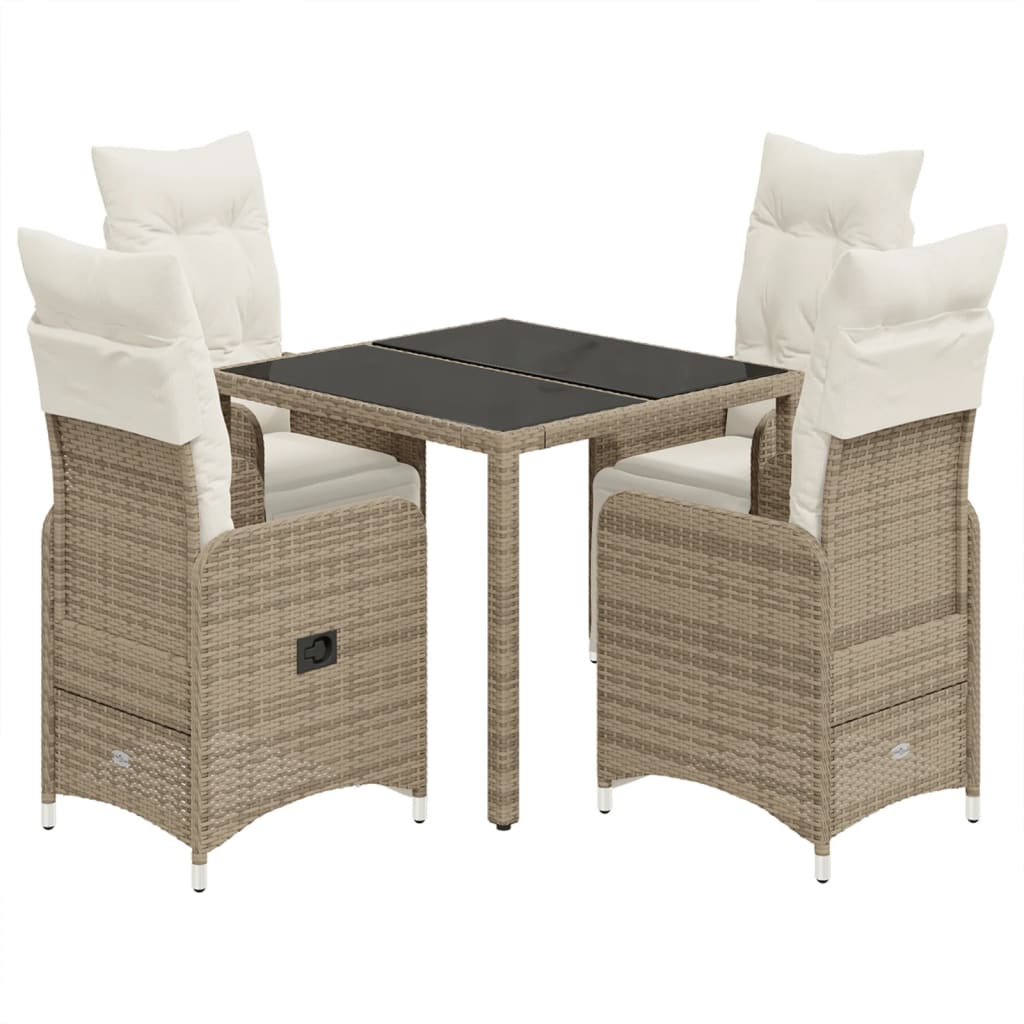 5-tlg. Garten-Bistro-Set mit Kissen Braun Poly Rattan