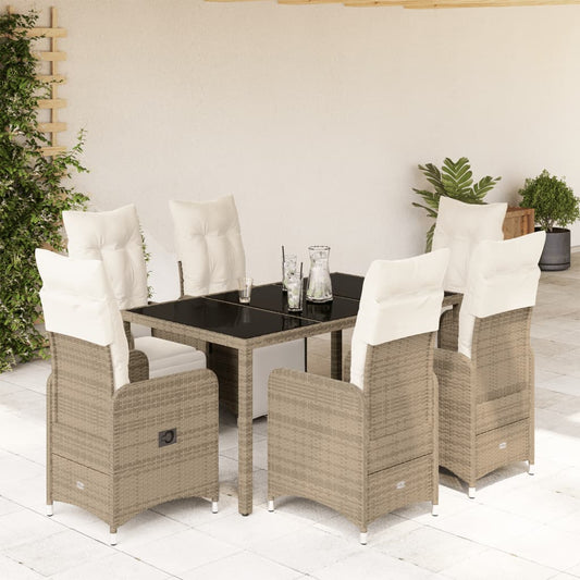 7-tlg. Garten-Bistro-Set mit Kissen Braun Poly Rattan