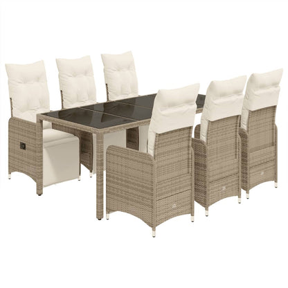 7-tlg. Garten-Bistro-Set mit Kissen Braun Poly Rattan