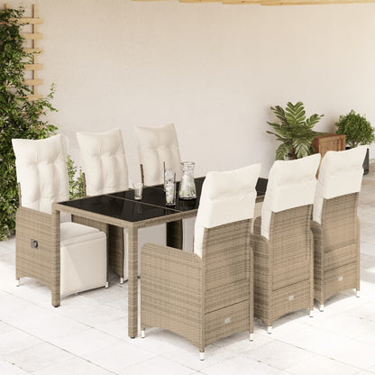 7-tlg. Garten-Bistro-Set mit Kissen Braun Poly Rattan